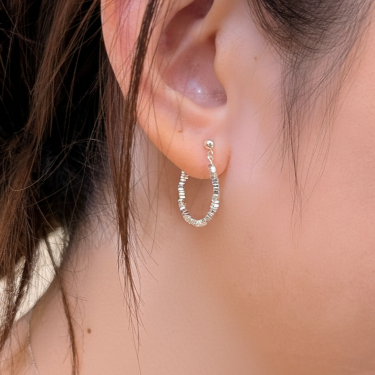 Silver Cube Circle Earrings