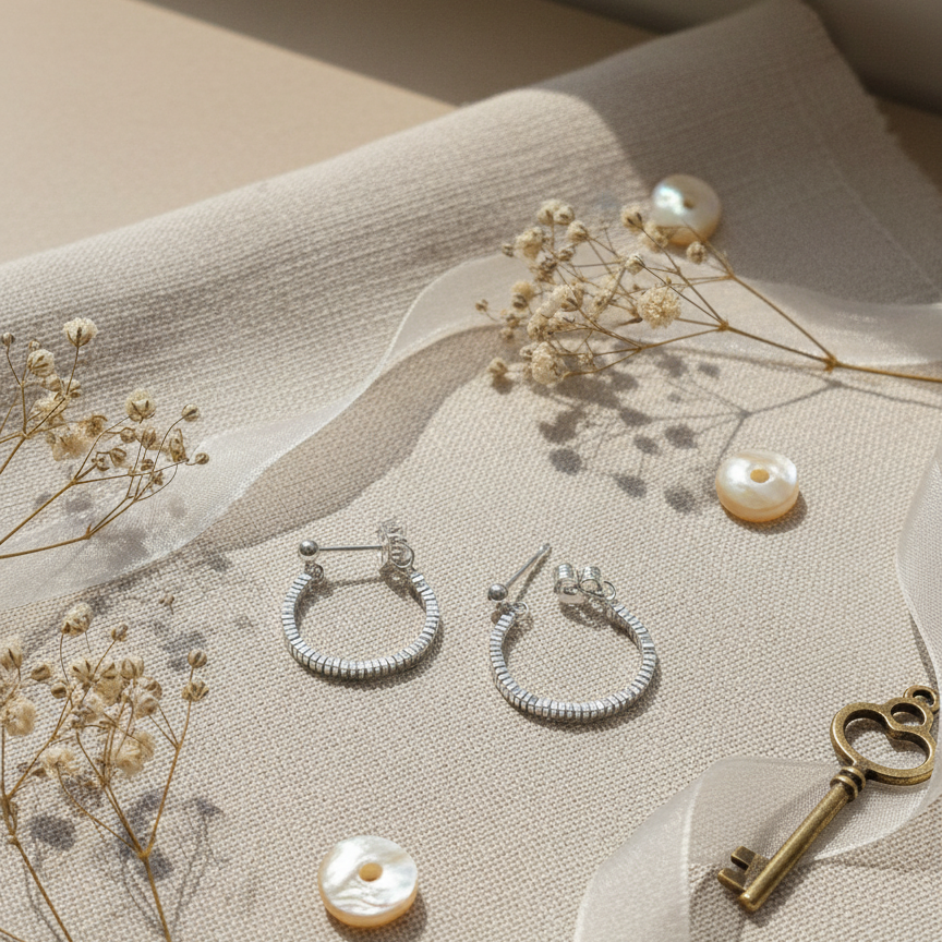 Silver Cube Circle Earrings