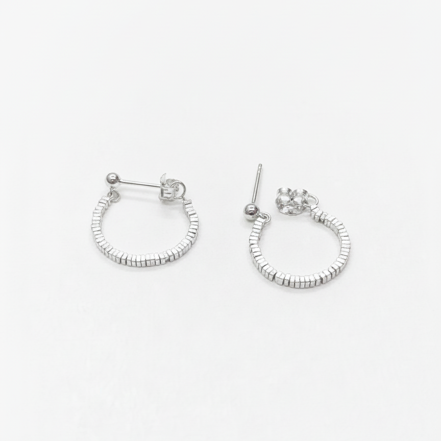 Silver Cube Circle Earrings