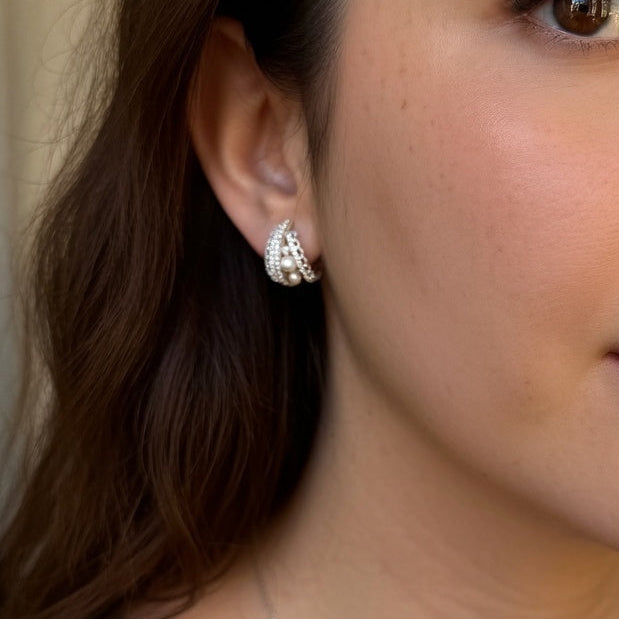 Pearl Silver Lace Earrings