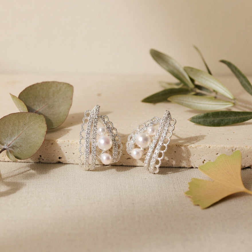 Pearl Silver Lace Earrings
